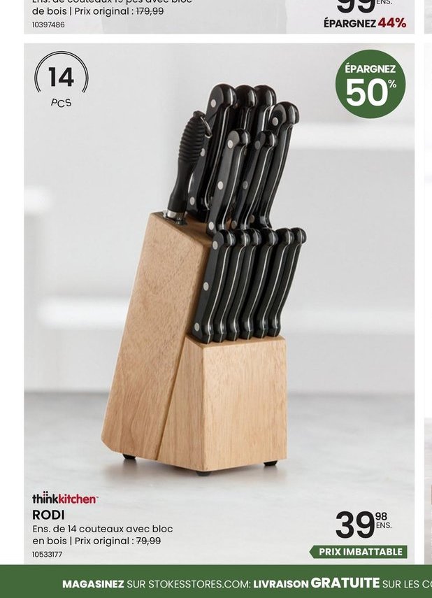 thinkKitchen RODI Ens. de 14 couteaux avec bloc…