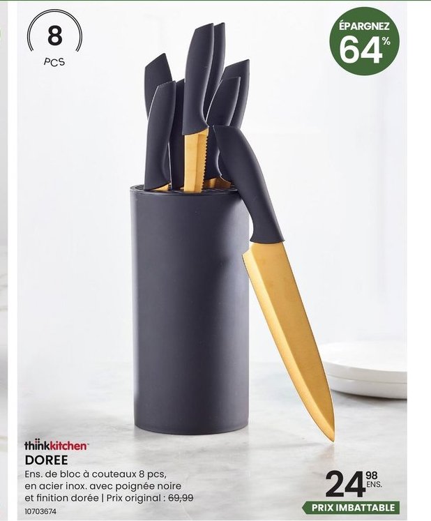 thinkKitchen DOREE Ens. de bloc à couteaux 8 pc…