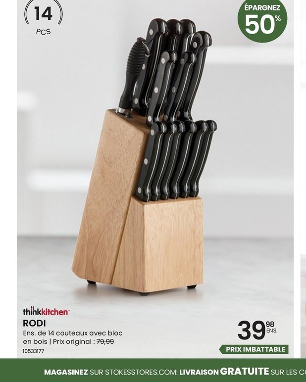thinkKitchen RODI - Ens. de 14 couteaux avec bl…