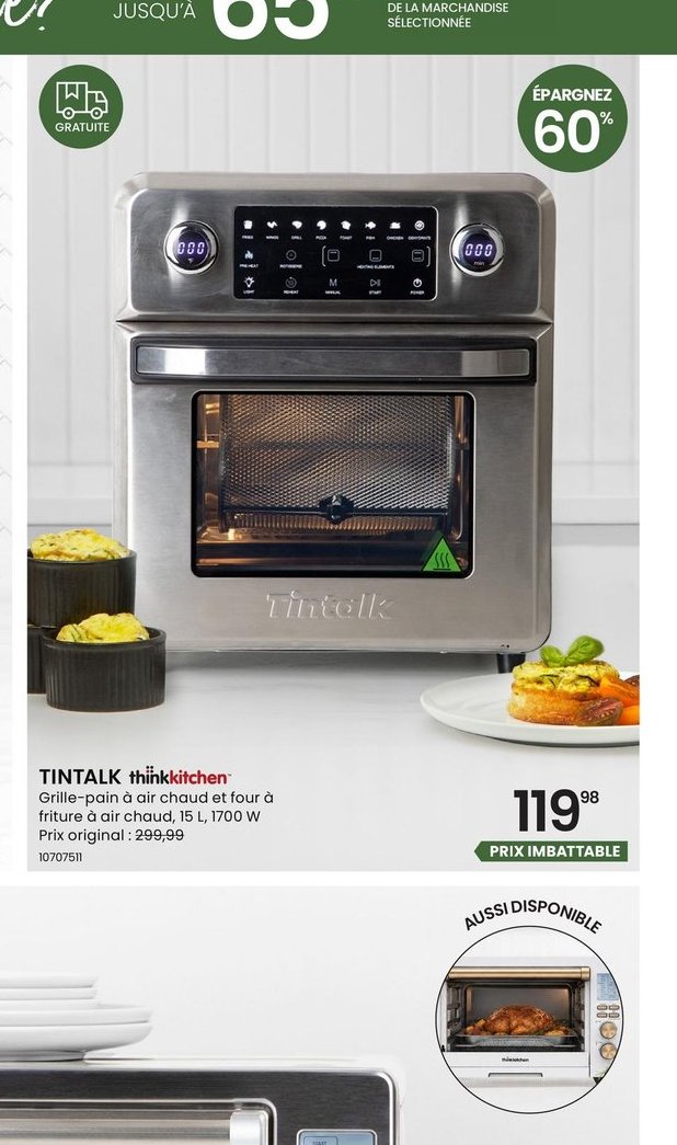 TINTALK thinkkitchen Grille-pain à air chaud et…