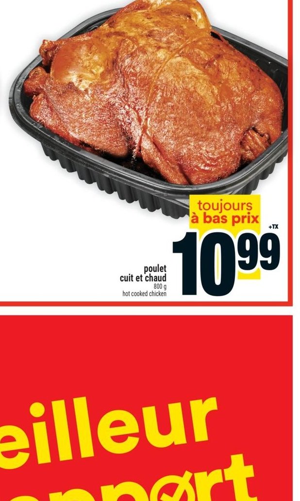Poulet cuit et chaud