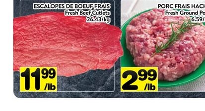 Escalopes de boeuf frais