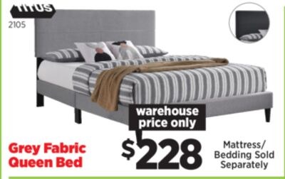Grey Fabric Queen Bed