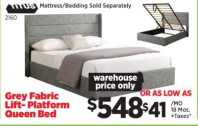 Grey Fabric Lift-Platform Queen Bed