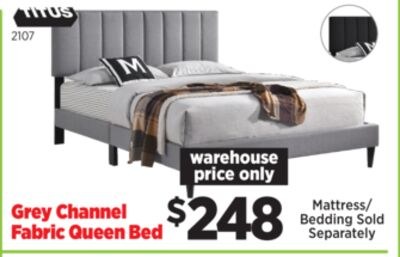 Grey Channel Fabric Queen Bed