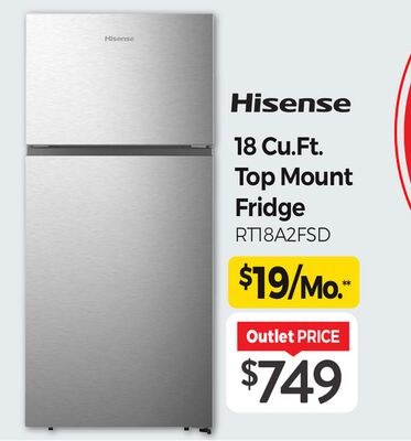 Hisense 18 Cu.Ft. Top Mount Fridge
