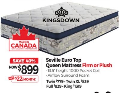 Seville Euro Top Queen Mattress Firm or Plush