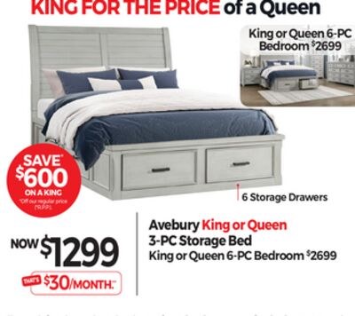 Avebury King or Queen 3-PC Storage Bed