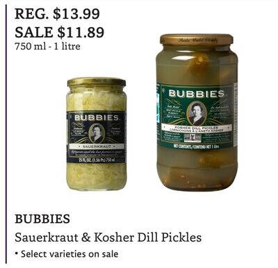 BUBBIES Sauerkraut & Kosher Dill Pickles