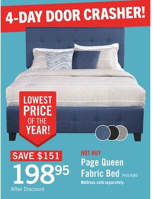 Page Upholstered Bed in Blue Linen-Look Fabric,…