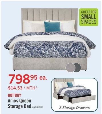 Amos Upholstered Storage Bed in Grey Fabric wit…