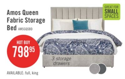 Amos Upholstered Storage Bed in Grey Fabric wit…