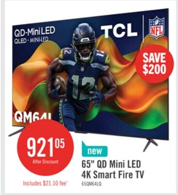 TCL 65" QM64L QD Mini-LED 4K Smart Fire TV (65Q…