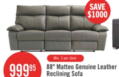 Matteo 88" Genuine Leather Reclining Sofa - Avi…