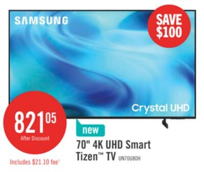 SAMSUNG 70" U8000H Crystal UHD 4K Smart Tizen™ …