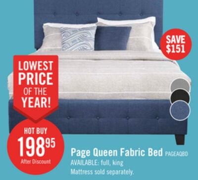 Page Upholstered Bed in Blue Linen-Look Fabric,…