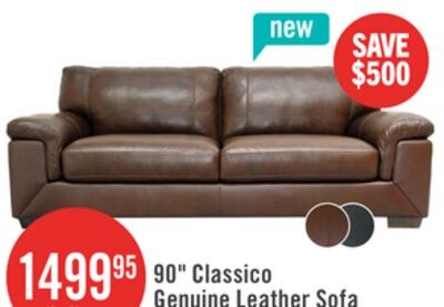 Classico 90" Genuine Leather Sofa with Wood Leg…