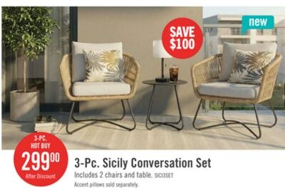 Sicily 3-Piece Outdoor Patio Conversation Set w…