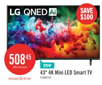LG 43" QNED75B Mini-LED 4K Smart webOS TV (43QN…