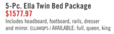 Ella 5pc Bedroom Set with Panel Bed, Dresser & …