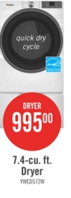 Whirlpool 7.4 Cu. Ft. Smart Electric Dryer with…