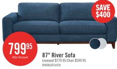River 87" Linen-Look Fabric Sofa with Wood Base…