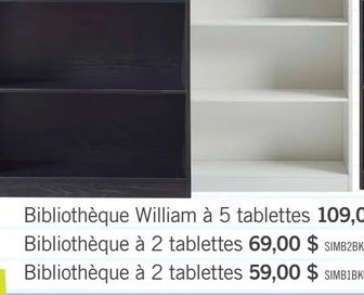 Bibliothèque à 2 tablettes
