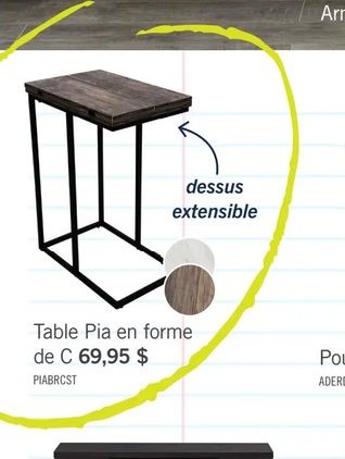 Table Pia en forme de C