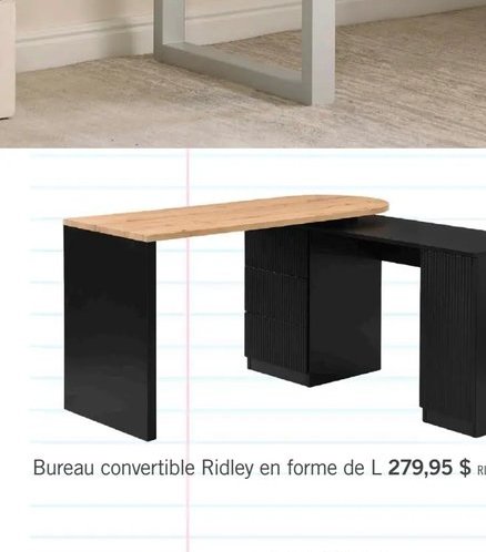 Bureau convertible Ridley en forme de L