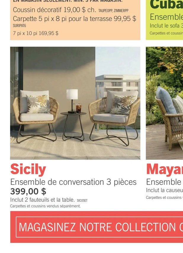 Sicily Ensemble de conversation 3 pièces