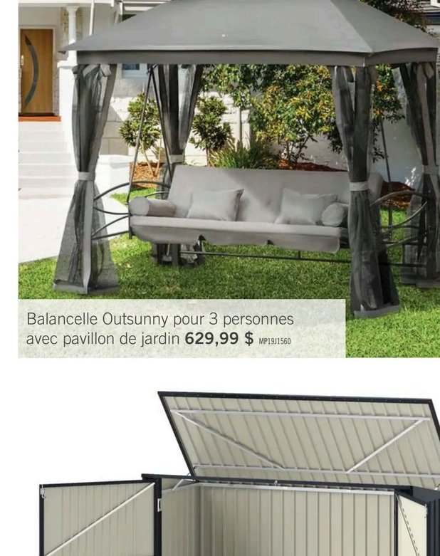 Balancelle Outsunny pour 3 personnes avec pavil…