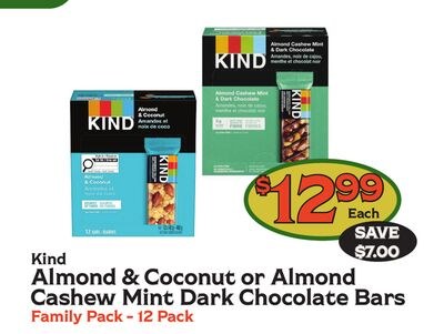 Kind Almond & Coconut or Almond Cashew Mint Dar…