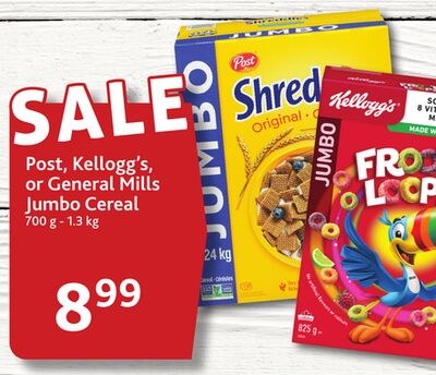 Post, Kellogg's, or General Mills Jumbo Cereal