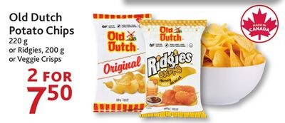 Old Dutch Potato Chips 220 g or Ridgies, 200 g …
