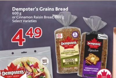Dempster's Grains Bread or Cinnamon Raisin Bread