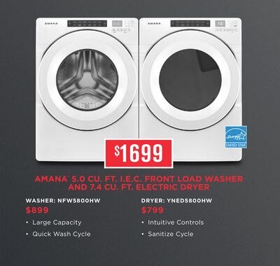 AMANA 5.0 CU. FT. I.E.C. FRONT LOAD WASHER AND …