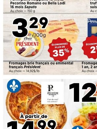 Fromages brie français ou emmental français Président