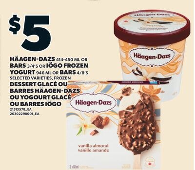 DESSERT GLACÉ, 414-450 ML OU BARRES HÄAGEN-DAZS…