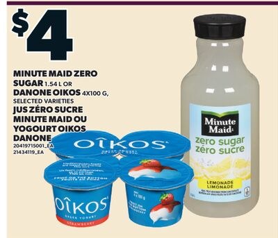 JUS ZÉRO SUCRE MINUTE MAID, 1.54 L OU YOGOURT O…