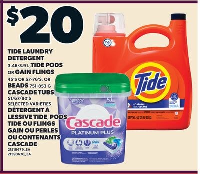 DETERGENT À LAVAGE TIDE, 3.46-3.9 L, PODS TIDE …