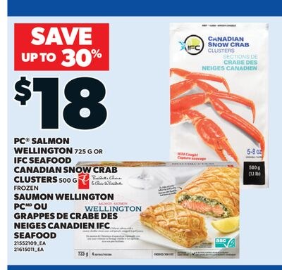 SAUMON WELLINGTON PC, 725 G OU GRAPPES DE CRABE…