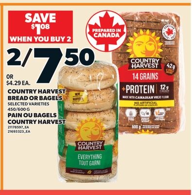 PAIN OU BAGELS COUNTRY HARVEST, 450/600 G