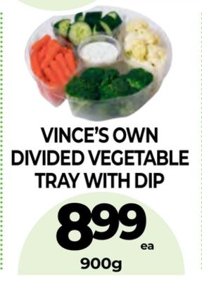 VINCE'S OWN DIVIDED VEGETABLE TRAY WITH DIP
