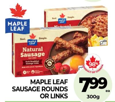 MAPLE LEAF SAUSAGE ROUNDS OR LINKS