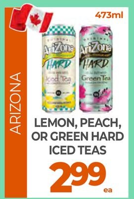 ARIZONA LEMON, PEACH, OR GREEN HARD ICED TEAS
