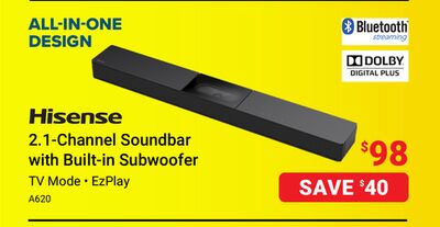 Hisense 2.1-Channel Soundbar with Built-in Subw…