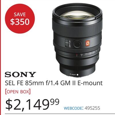 SONY SEL FE 85mm f/1.4 GM II E-mount