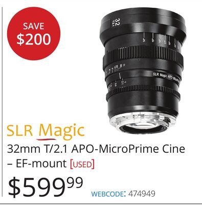 SLR Magic 32mm T/2.1 APO-MicroPrime Cine - EF-m…