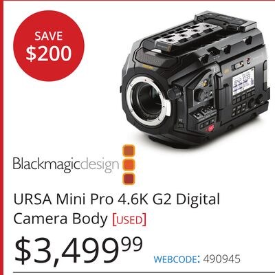 Blackmagic design URSA Mini Pro 4.6K G2 Digital…