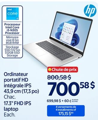 Ordinateur portatif HD intégrale IPS 43,9 cm (1…